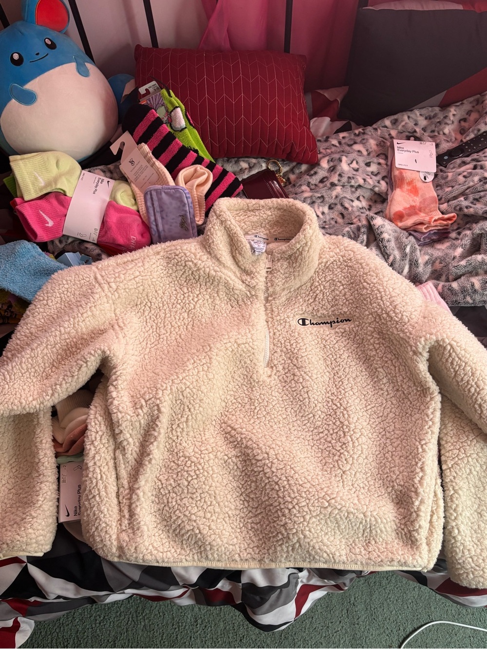 Champion Cream Sherpa Half-Zip Pullover